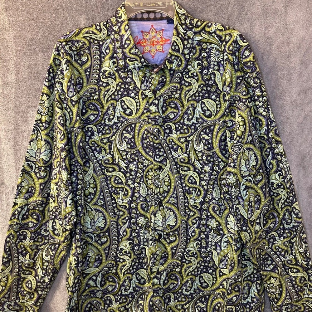 Robert‎ Graham Mens XL Calder Collection Paisley Purple Green Button Down Shirt